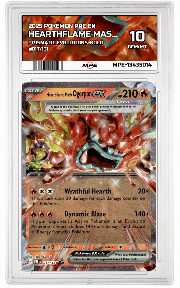 2025 POKEMON PRE EN PRISMATIC EVOLUTIONS-HOLO #017/131 HEARTHFLAME MASK OGERPON EX MPE 10 GEM/MT — graded card up for auction
