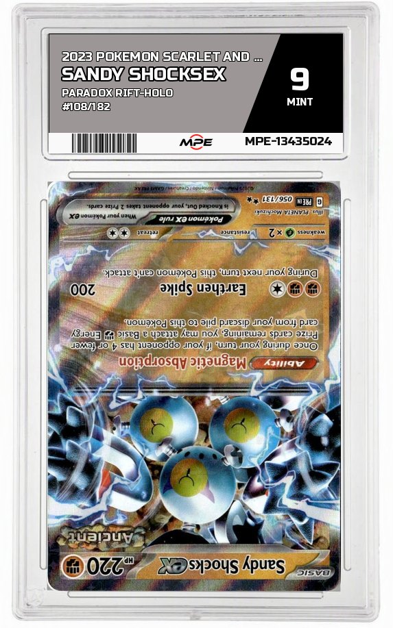 2023 POKEMON SCARLET AND VIOLET PARADOX RIFT-HOLO #108/182 Sandy ShocksEX MPE 9 MINT — graded card auctioned from the MPE vault