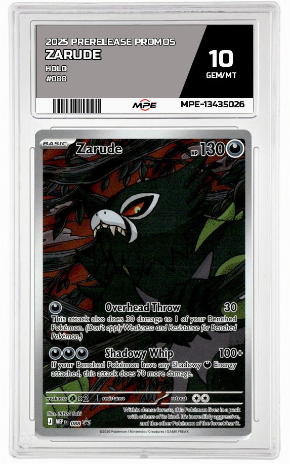 2025 PRERELEASE PROMOS HOLO #088 ZARUDE MPE 10 GEM/MT — graded card auctioned from the MPE vault