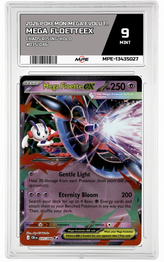 2026 POKEMON MEGA EVOLUTION CHAOS RISING-HOLO #035/086 Mega FloetteEX MPE 9 MINT — graded card auctioned from the MPE vault