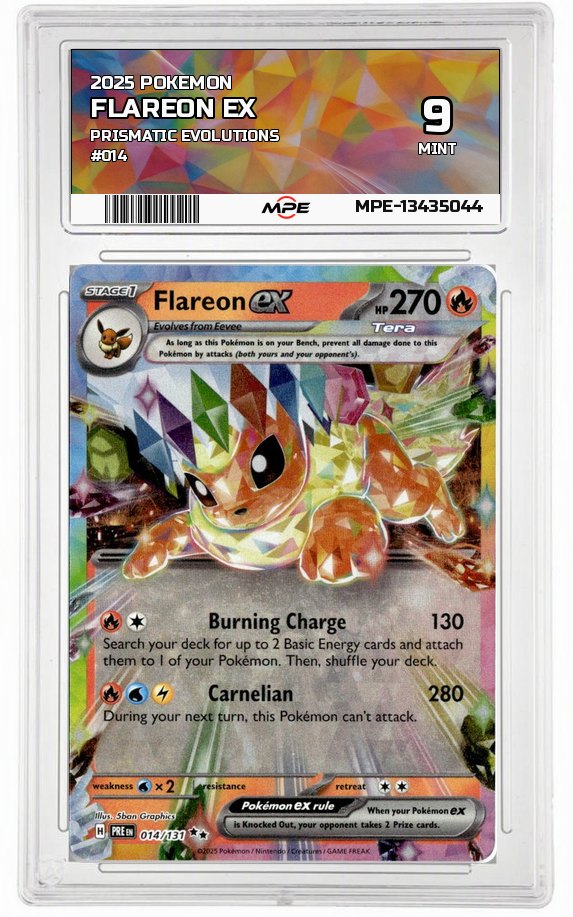 2025 POKEMON PRISMATIC EVOLUTIONS #014 FLAREON EX MPE 9 MINT — graded card auctioned from the MPE vault