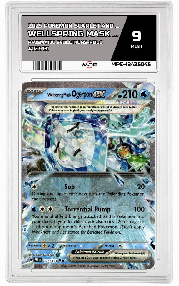 2025 POKEMON SCARLET AND VIOLET PRISMATIC EVOLUTIONS-HOLO #027/131 Wellspring Mask OgerponEX MPE 9 MINT — graded card auctioned from the MPE vault