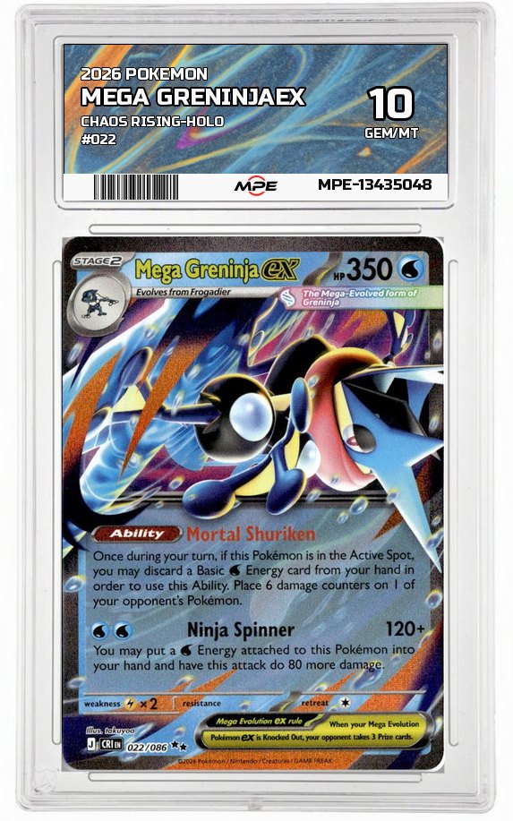2026 POKEMON CHAOS RISING-HOLO #022 Mega GreninjaEX MPE 10 GEM/MT — graded card auctioned from the MPE vault