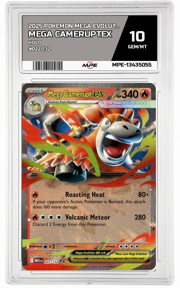 2025 POKEMON MEGA EVOLUTION HOLO #022/132 Mega CameruptEX MPE 10 GEM/MT — graded card auctioned from the MPE vault