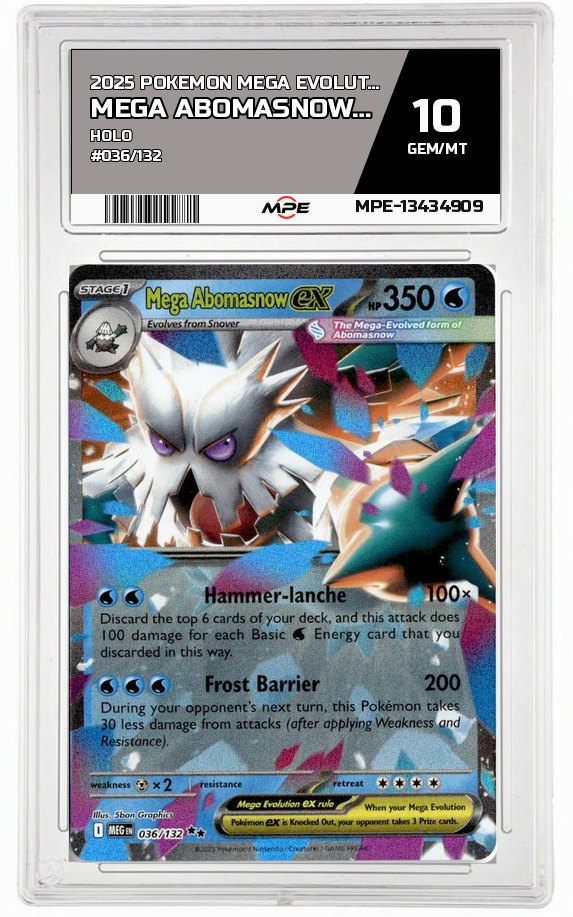 2025 POKEMON MEGA EVOLUTION HOLO #036/132 Mega AbomasnowEX MPE 10 GEM/MT — graded card auctioned from the MPE vault