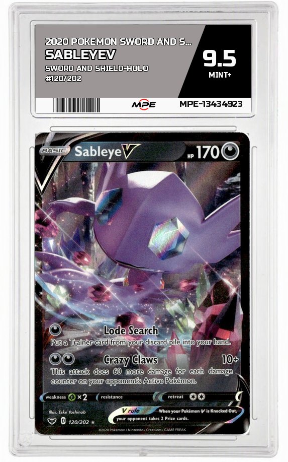 2020 POKEMON SWORD AND SHIELD SWORD AND SHIELD-HOLO #120/202 SableyeV MPE 9.5 MINT+ — graded card auctioned from the MPE vault
