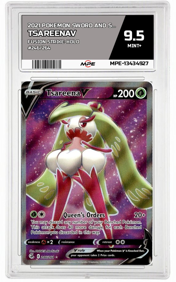 2021 POKEMON SWORD AND SHIELD FUSION STRIKE-HOLO #246/264 TsareenaV MPE 9.5 MINT+ — graded card auctioned from the MPE vault