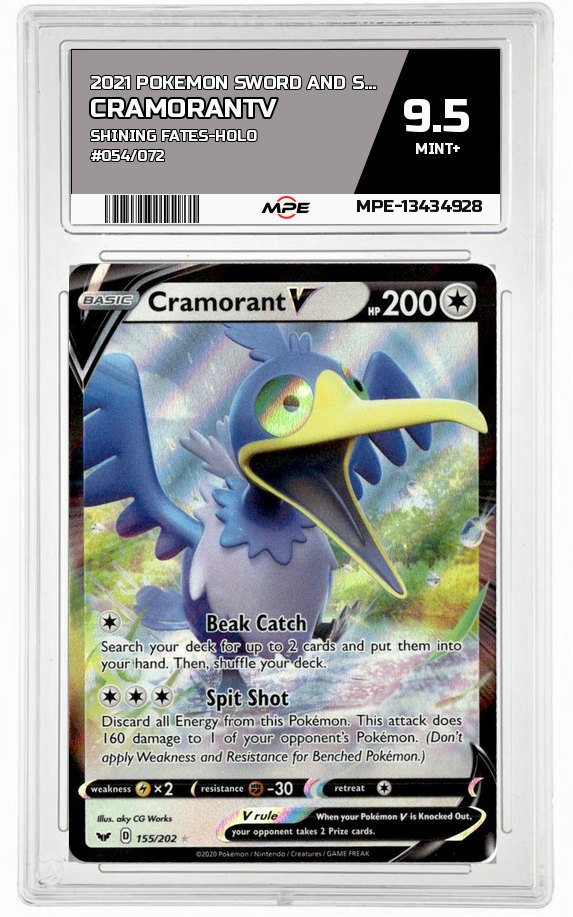 2021 POKEMON SWORD AND SHIELD SHINING FATES-HOLO #054/072 CramorantV MPE 9.5 MINT+ — graded card auctioned from the MPE vault