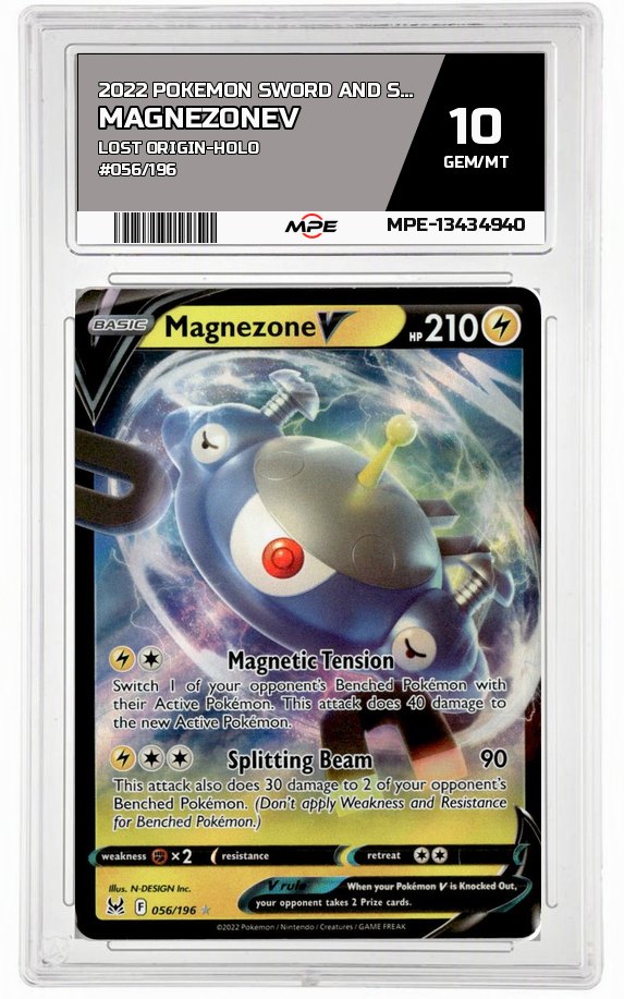 2022 POKEMON SWORD AND SHIELD LOST ORIGIN-HOLO #056/196 MagnezoneV MPE 10 GEM/MT — graded card auctioned from the MPE vault