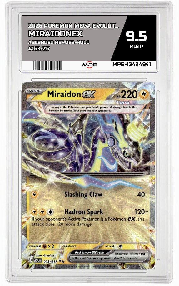 2026 POKEMON MEGA EVOLUTION ASCENDED HEROES-HOLO #073/217 MiraidonEX MPE 9.5 MINT+ — graded card auctioned from the MPE vault