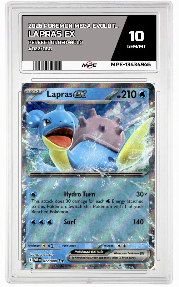 2026 POKEMON MEGA EVOLUTION PERFECT ORDER-HOLO #022/088 LAPRAS EX MPE 10 GEM/MT — graded card auctioned from the MPE vault
