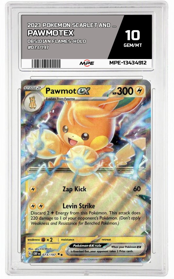 2023 POKEMON SCARLET AND VIOLET OBSIDIAN FLAMES-HOLO #073/197 PawmotEX MPE 10 GEM/MT — graded card auctioned from the MPE vault