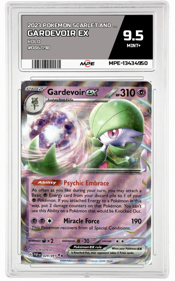 2023 POKEMON SCARLET AND VIOLET HOLO #086/198 GARDEVOIR EX MPE 9.5 MINT+ — graded card auctioned from the MPE vault
