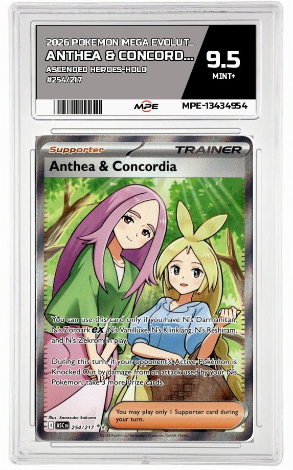 2026 POKEMON MEGA EVOLUTION ASCENDED HEROES-HOLO #254/217 ANTHEA & CONCORDIA MPE 9.5 MINT+ — graded card auctioned from the MPE vault