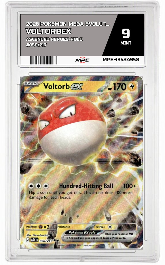 2026 POKEMON MEGA EVOLUTION ASCENDED HEROES-HOLO #058/217 VoltorbEX MPE 9 MINT — graded card auctioned from the MPE vault
