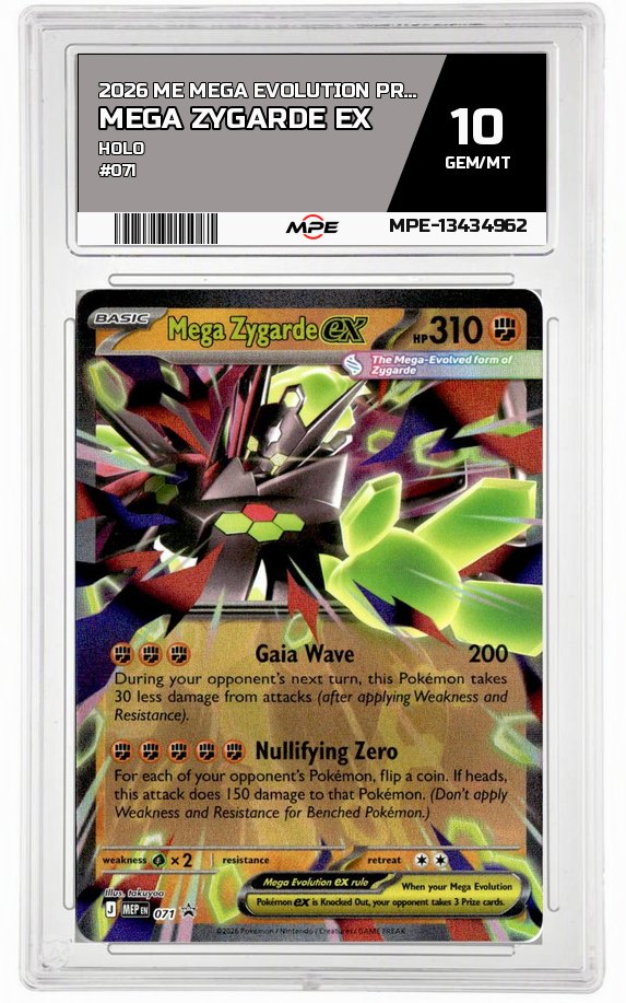 2026 ME MEGA EVOLUTION PROMO HOLO #071 MEGA ZYGARDE EX MPE 10 GEM/MT — graded card auctioned from the MPE vault