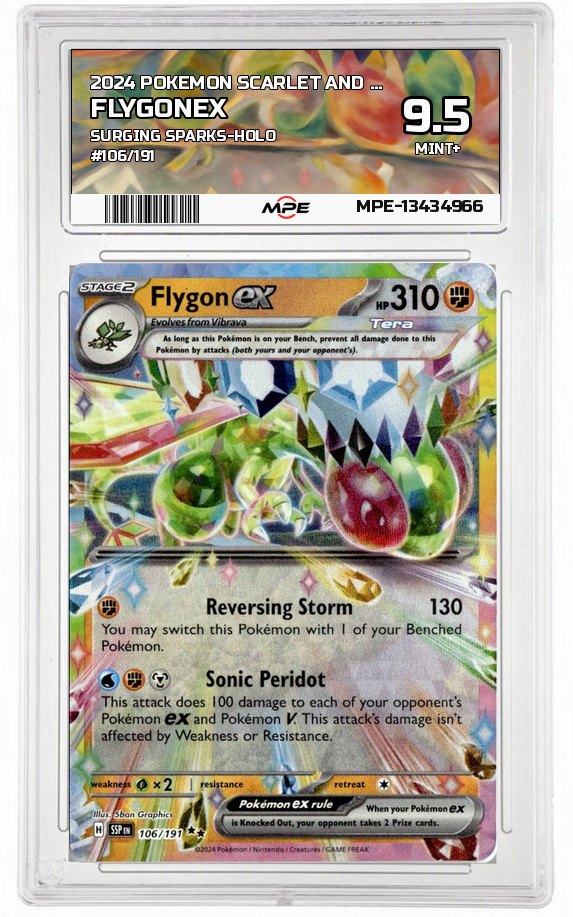 2024 POKEMON SCARLET AND VIOLET SURGING SPARKS-HOLO #106/191 FlygonEX MPE 9.5 MINT+ — graded card auctioned from the MPE vault