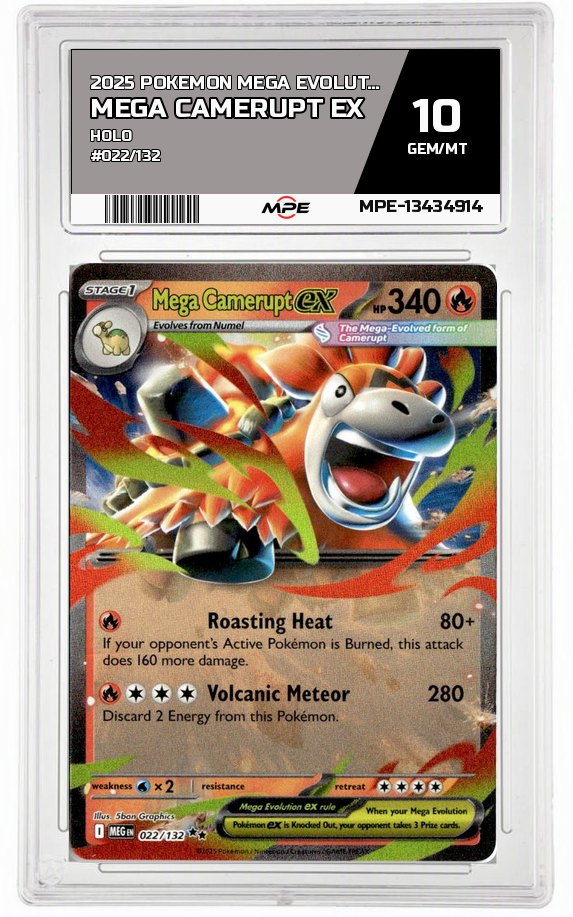 2025 POKEMON MEGA EVOLUTION HOLO #022/132 MEGA CAMERUPT EX MPE 10 GEM/MT — graded card auctioned from the MPE vault