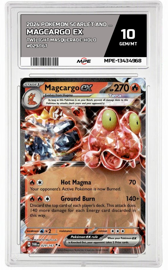 2024 POKEMON SCARLET AND VIOLET TWILIGHT MASQUERADE-HOLO #029/167 MAGCARGO EX MPE 10 GEM/MT — graded card auctioned from the MPE vault