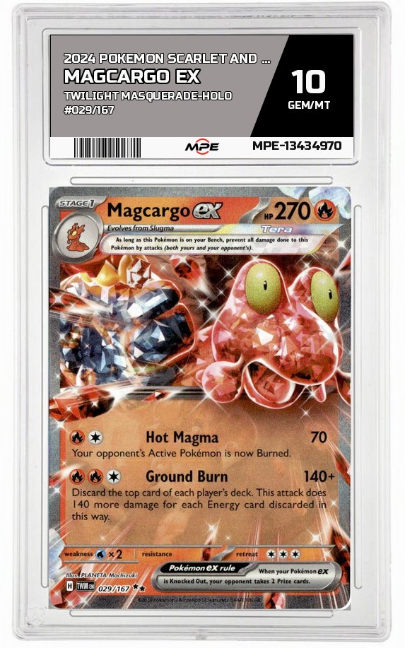 2024 POKEMON SCARLET AND VIOLET TWILIGHT MASQUERADE-HOLO #029/167 MAGCARGO EX MPE 10 GEM/MT — graded card auctioned from the MPE vault