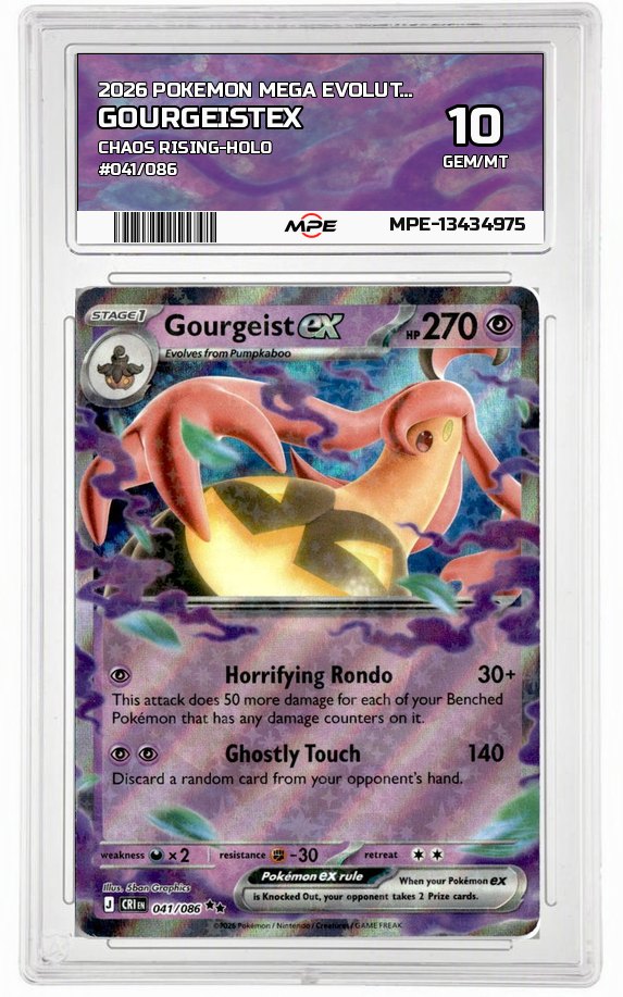 2026 POKEMON MEGA EVOLUTION CHAOS RISING-HOLO #041/086 GourgeistEX MPE 10 GEM/MT — graded card auctioned from the MPE vault