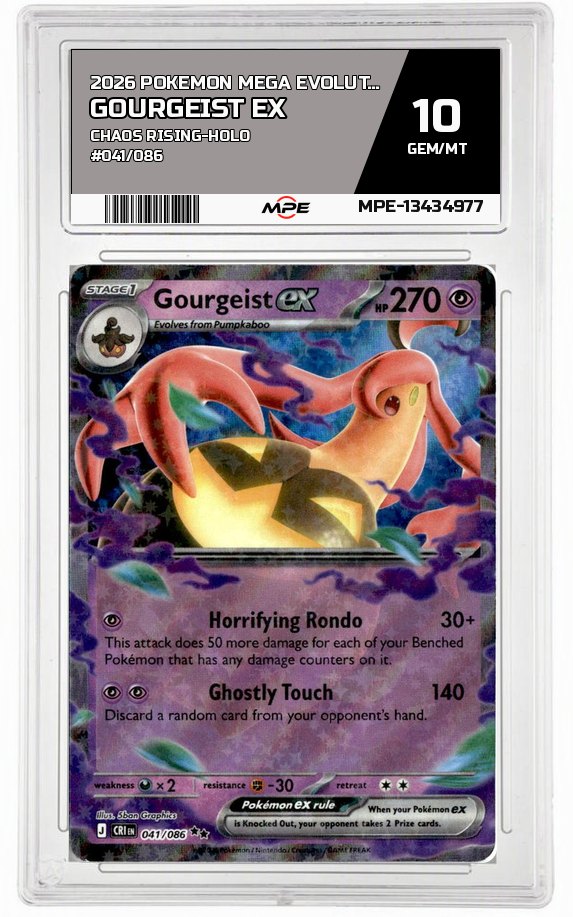 2026 POKEMON MEGA EVOLUTION CHAOS RISING-HOLO #041/086 GOURGEIST EX MPE 10 GEM/MT — graded card auctioned from the MPE vault
