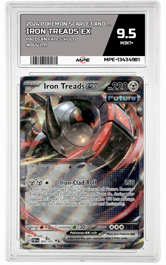2024 POKEMON SCARLET AND VIOLET PALDEAN FATES-HOLO #066/091 IRON TREADS EX MPE 9.5 MINT+ — graded card auctioned from the MPE vault