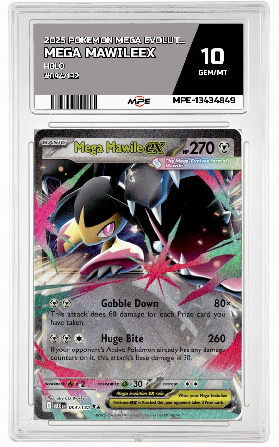 2025 POKEMON MEGA EVOLUTION HOLO #094/132 Mega MawileEX MPE 10 GEM/MT — graded card auctioned from the MPE vault