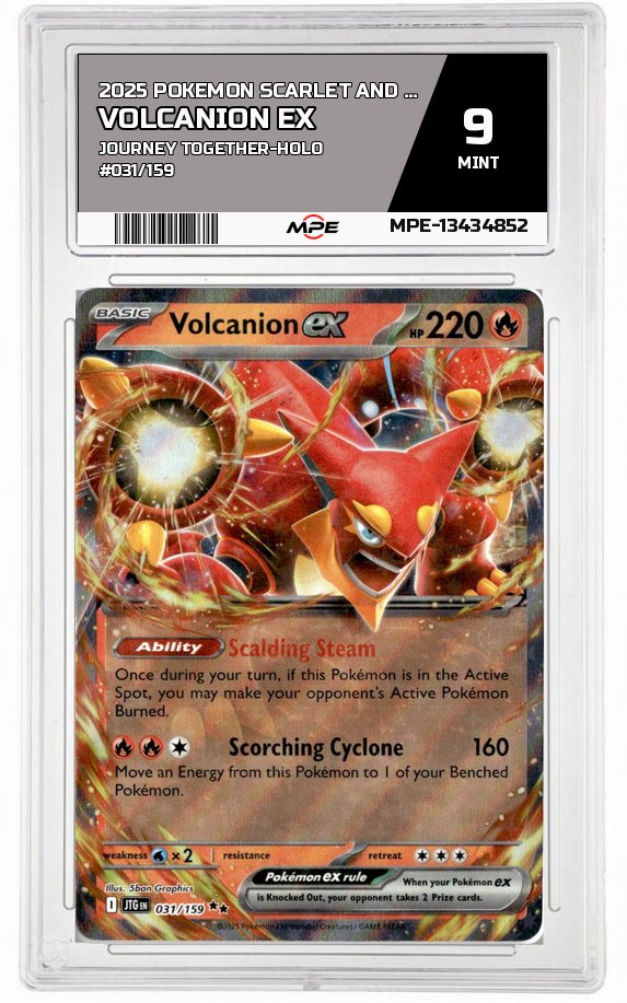 2025 POKEMON SCARLET AND VIOLET JOURNEY TOGETHER-HOLO #031/159 VOLCANION EX MPE 9 MINT — graded card auctioned from the MPE vault