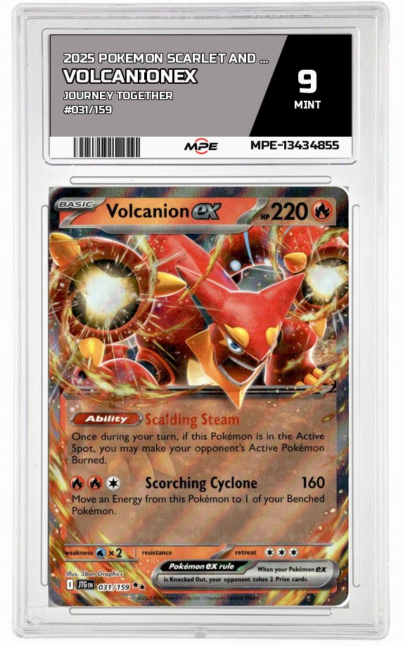 2025 POKEMON SCARLET AND VIOLET JOURNEY TOGETHER #031/159 VolcanionEX MPE 9 MINT — graded card auctioned from the MPE vault