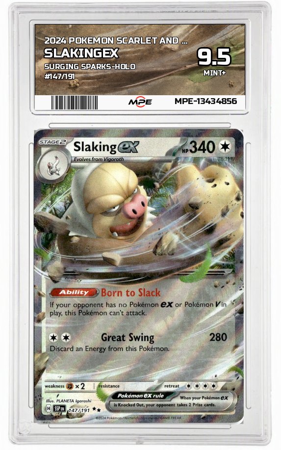 2024 POKEMON SCARLET AND VIOLET SURGING SPARKS-HOLO #147/191 SlakingEX MPE 9.5 MINT+ — graded card auctioned from the MPE vault