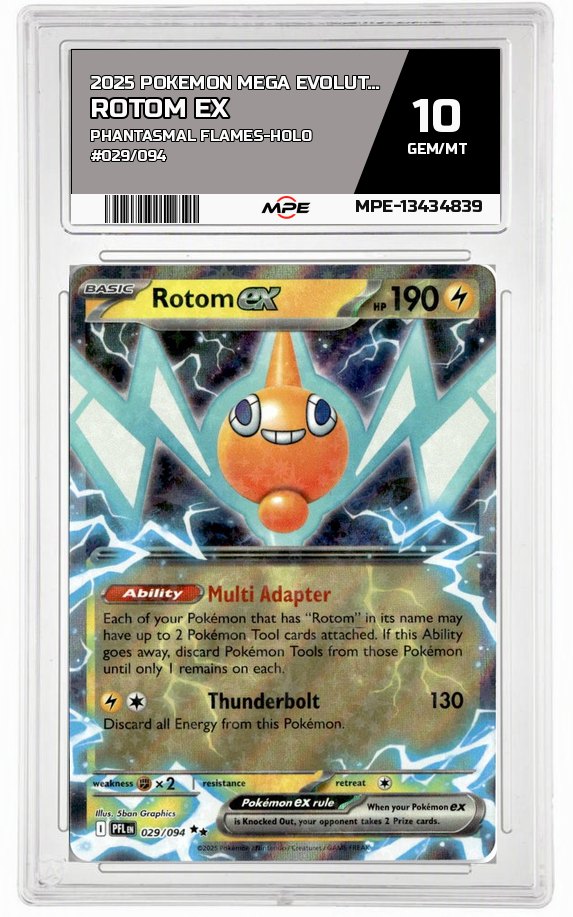 2025 POKEMON MEGA EVOLUTION PHANTASMAL FLAMES-HOLO #029/094 ROTOM EX MPE 10 GEM/MT — graded card auctioned from the MPE vault