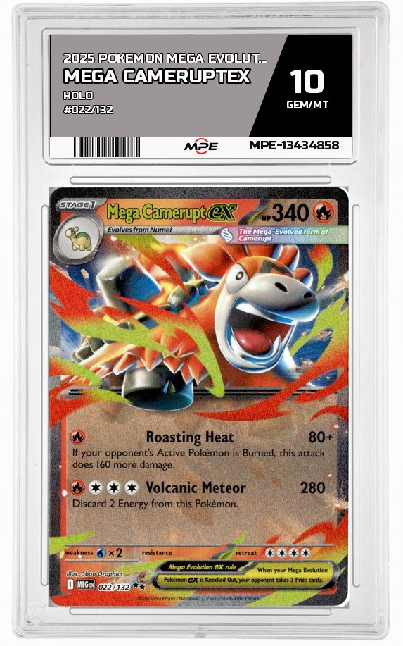 2025 POKEMON MEGA EVOLUTION HOLO #022/132 Mega CameruptEX MPE 10 GEM/MT — graded card auctioned from the MPE vault