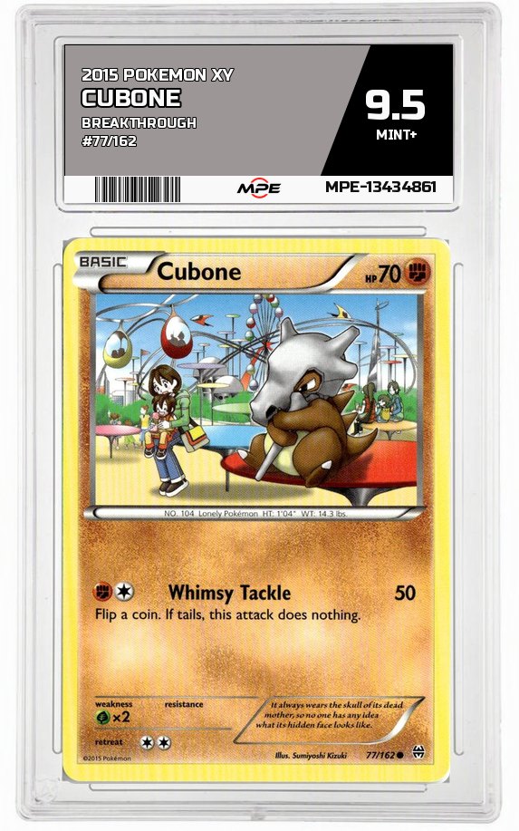 2015 POKEMON XY BREAKTHROUGH #77/162 CUBONE MPE 9.5 MINT+ — graded card auctioned from the MPE vault