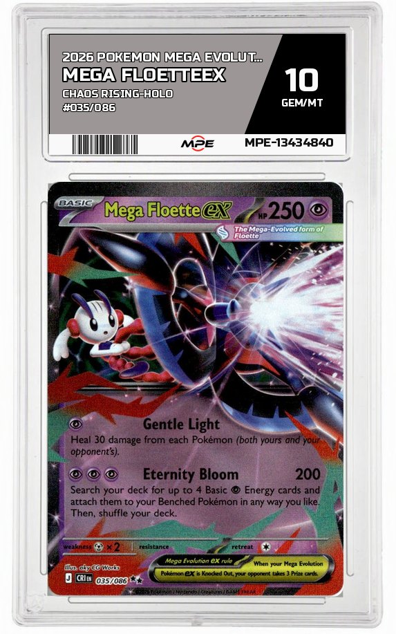 2026 POKEMON MEGA EVOLUTION CHAOS RISING-HOLO #035/086 Mega FloetteEX MPE 10 GEM/MT — graded card auctioned from the MPE vault