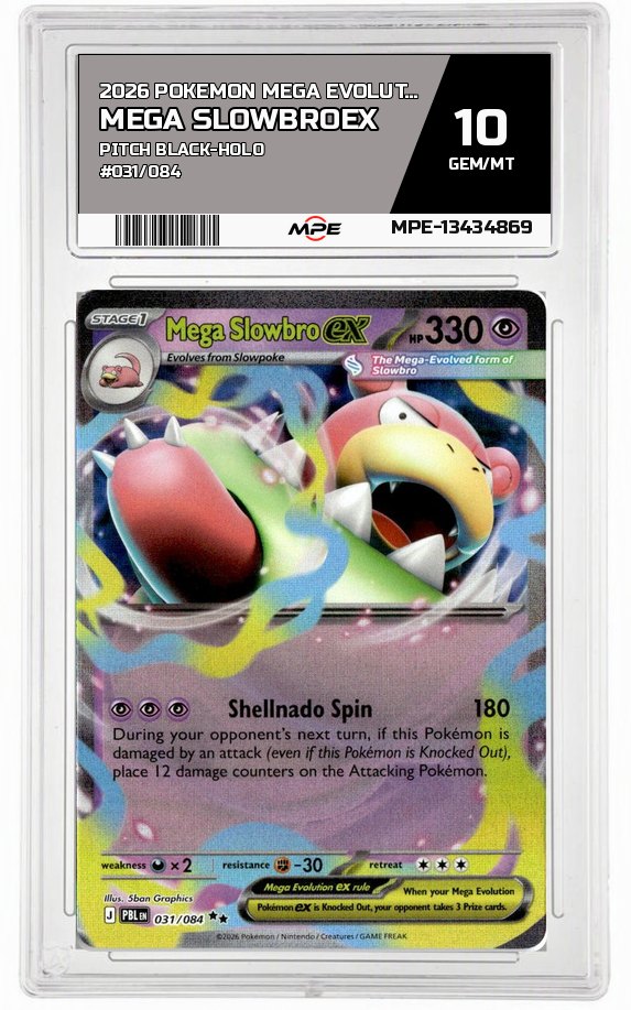 2026 POKEMON MEGA EVOLUTION PITCH BLACK-HOLO #031/084 Mega SlowbroEX MPE 10 GEM/MT — graded card auctioned from the MPE vault