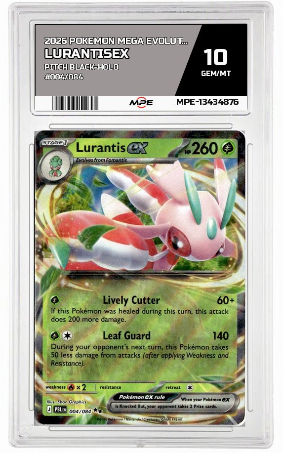2026 POKEMON MEGA EVOLUTION PITCH BLACK-HOLO #004/084 LurantisEX MPE 10 GEM/MT — graded card auctioned from the MPE vault