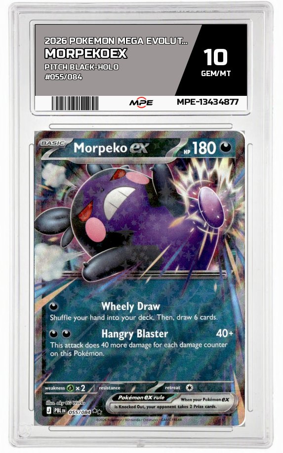 2026 POKEMON MEGA EVOLUTION PITCH BLACK-HOLO #055/084 MorpekoEX MPE 10 GEM/MT — graded card auctioned from the MPE vault