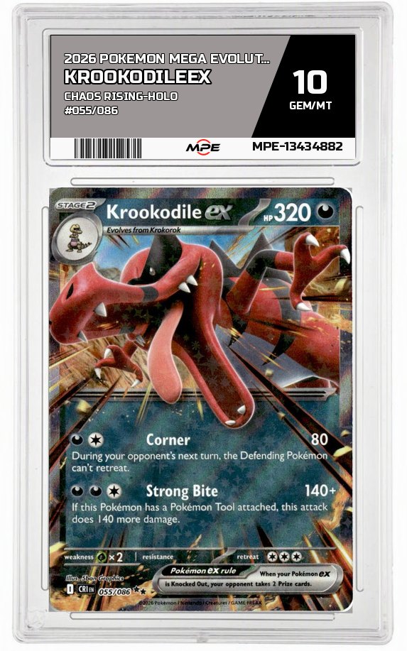 2026 POKEMON MEGA EVOLUTION CHAOS RISING-HOLO #055/086 KrookodileEX MPE 10 GEM/MT — graded card auctioned from the MPE vault