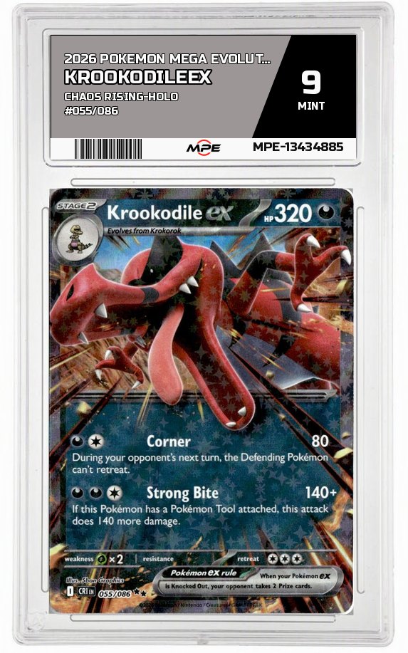 2026 POKEMON MEGA EVOLUTION CHAOS RISING-HOLO #055/086 KrookodileEX MPE 9 MINT — graded card auctioned from the MPE vault