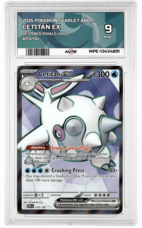 2025 POKEMON SCARLET AND VIOLET DESTINED RIVALS-HOLO #210/182 CETITAN EX MPE 9 MINT — graded card auctioned from the MPE vault