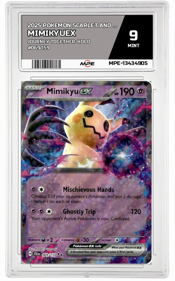 2025 POKEMON SCARLET AND VIOLET JOURNEY TOGETHER-HOLO #069/159 MimikyuEX MPE 9 MINT — graded card auctioned from the MPE vault