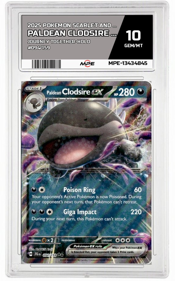 2025 POKEMON SCARLET AND VIOLET JOURNEY TOGETHER-HOLO #094/159 PALDEAN CLODSIRE EX MPE 10 GEM/MT — graded card auctioned from the MPE vault