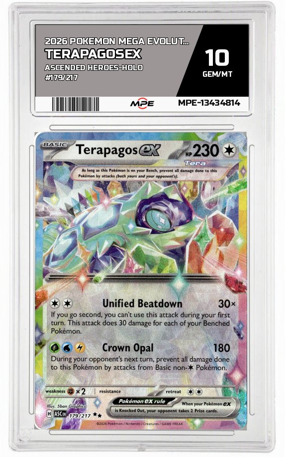 2026 POKEMON MEGA EVOLUTION ASCENDED HEROES-HOLO #179/217 TerapagosEX MPE 10 GEM/MT — graded card auctioned from the MPE vault