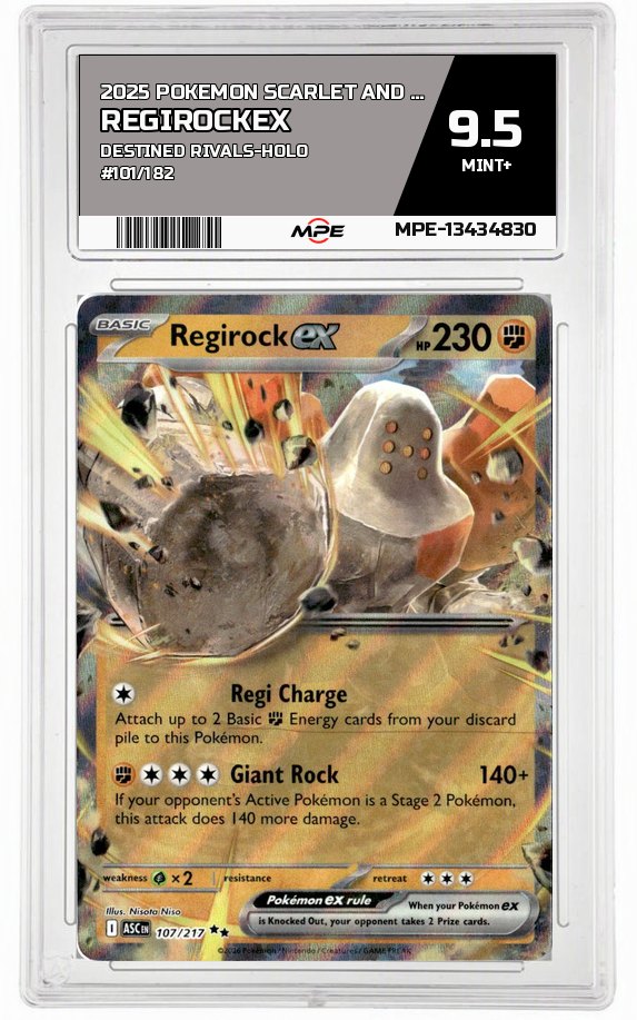 2025 POKEMON SCARLET AND VIOLET DESTINED RIVALS-HOLO #101/182 RegirockEX MPE 9.5 MINT+ — graded card auctioned from the MPE vault