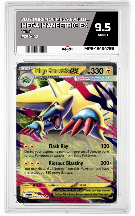 2025 POKEMON MEGA EVOLUTION HOLO #050/132 MEGA MANECTRIC EX MPE 9.5 MINT+ — graded card auctioned from the MPE vault
