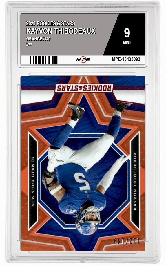 2023 ROOKIES & STARS ORANGE /149 #77 KAYVON THIBODEAUX MPE 9 MINT — graded card auctioned from the MPE vault