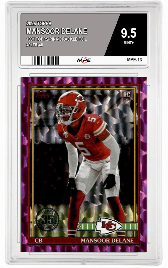 2026 TOPPS 1991 TOPPS-PINK CRACKLE FOIL #91TR-48 MANSOOR DELANE MPE 9.5 MINT+ — graded card auctioned from the MPE vault