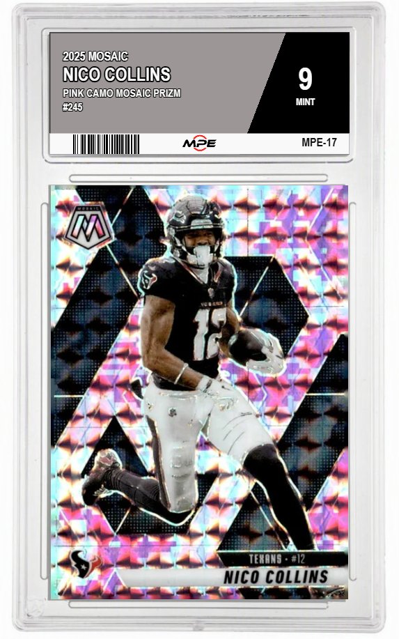 2025 MOSAIC PINK CAMO MOSAIC PRIZM #245 NICO COLLINS MPE 9 MINT — graded card auctioned from the MPE vault