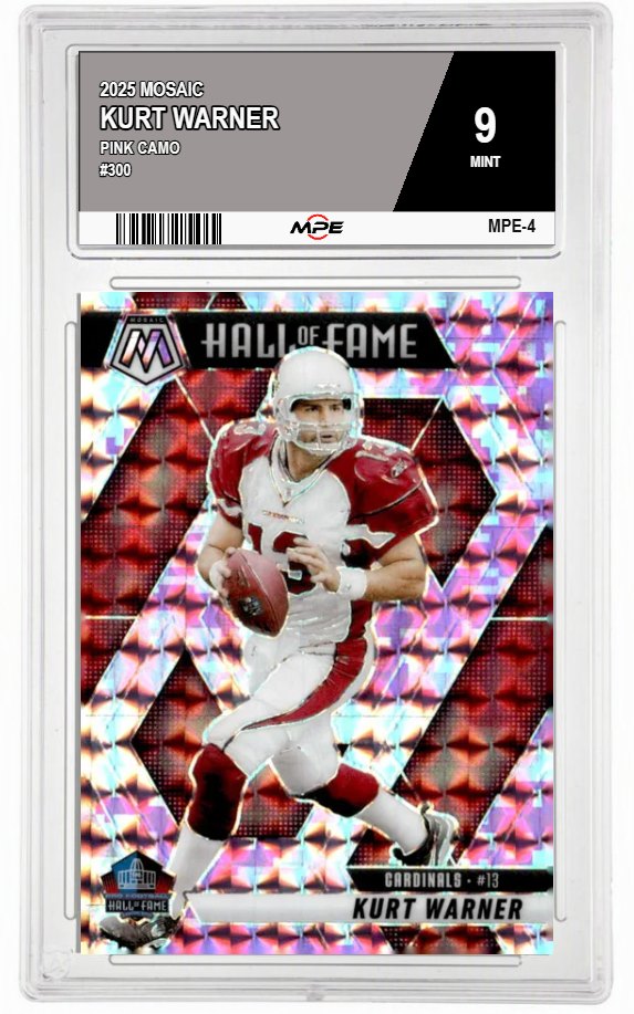 2025 MOSAIC PINK CAMO #300 KURT WARNER MPE 9 MINT — graded card auctioned from the MPE vault